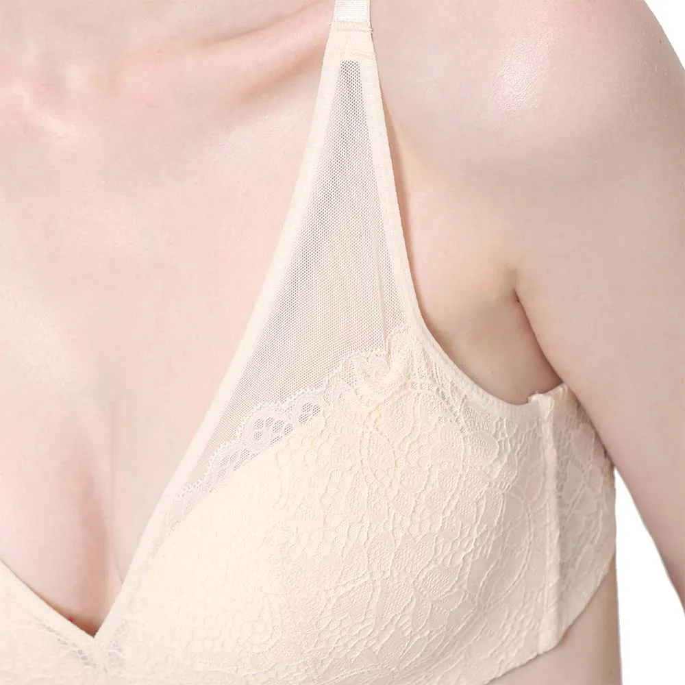 Emma Lace Padded Non-wired 3/4th Cup Bridal Wear Medium coverage Lace Bra - Beige